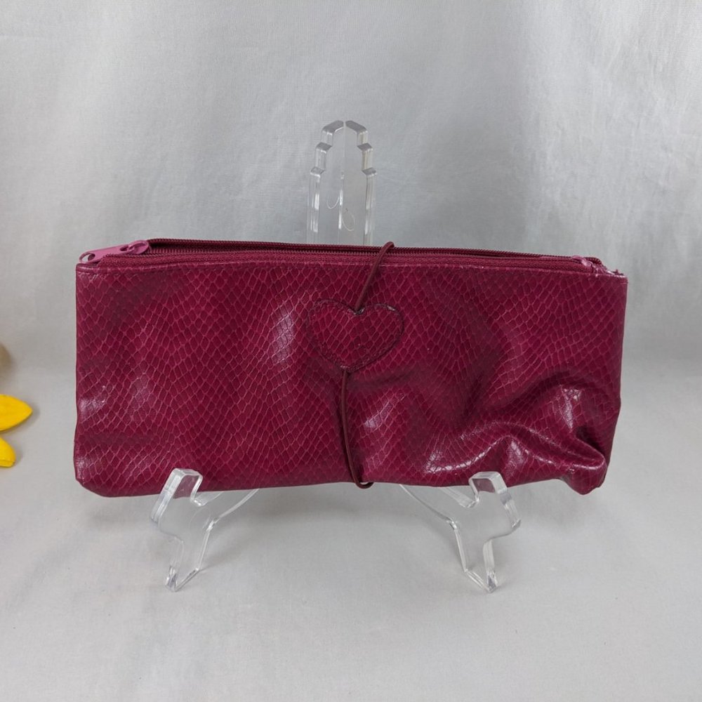 NIB Avon Womens Maroon Heart to Heart Faux Reptile Folding Cosmetic Bag